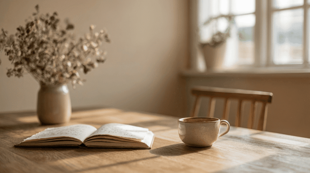 Espacio de consulta con libro y luz natural en clínica de psicología